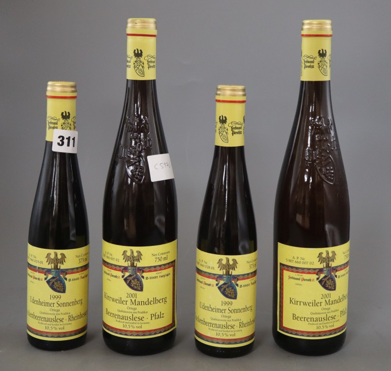 Two 750ml bottles of Kirrweiler Mandelberg Ortega Beerenauslese 2001 and two 375ml bottles Udenheimer Sonnenberg Ortega Trockenbeerenau